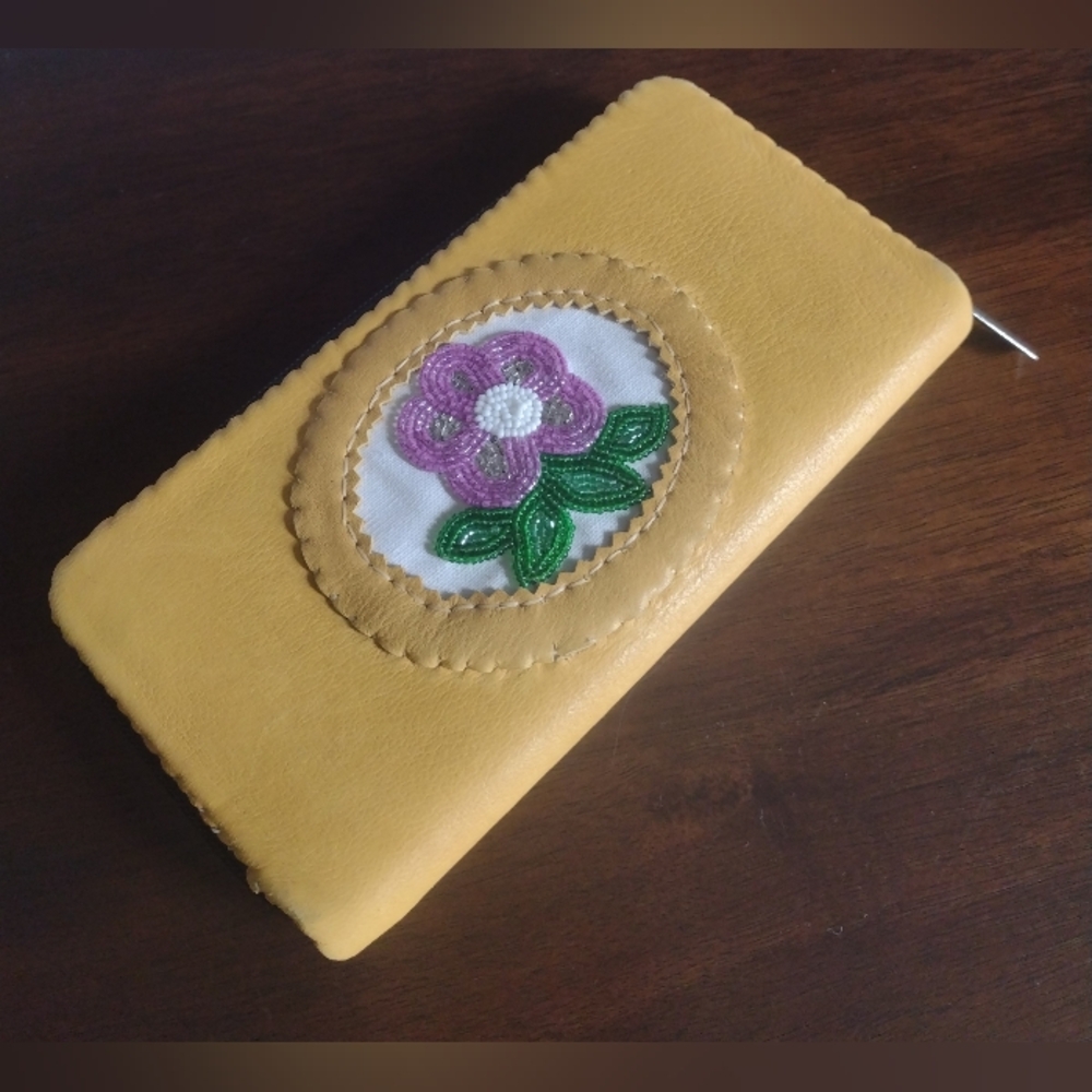 Leather Hand beaded Floral Wallet
